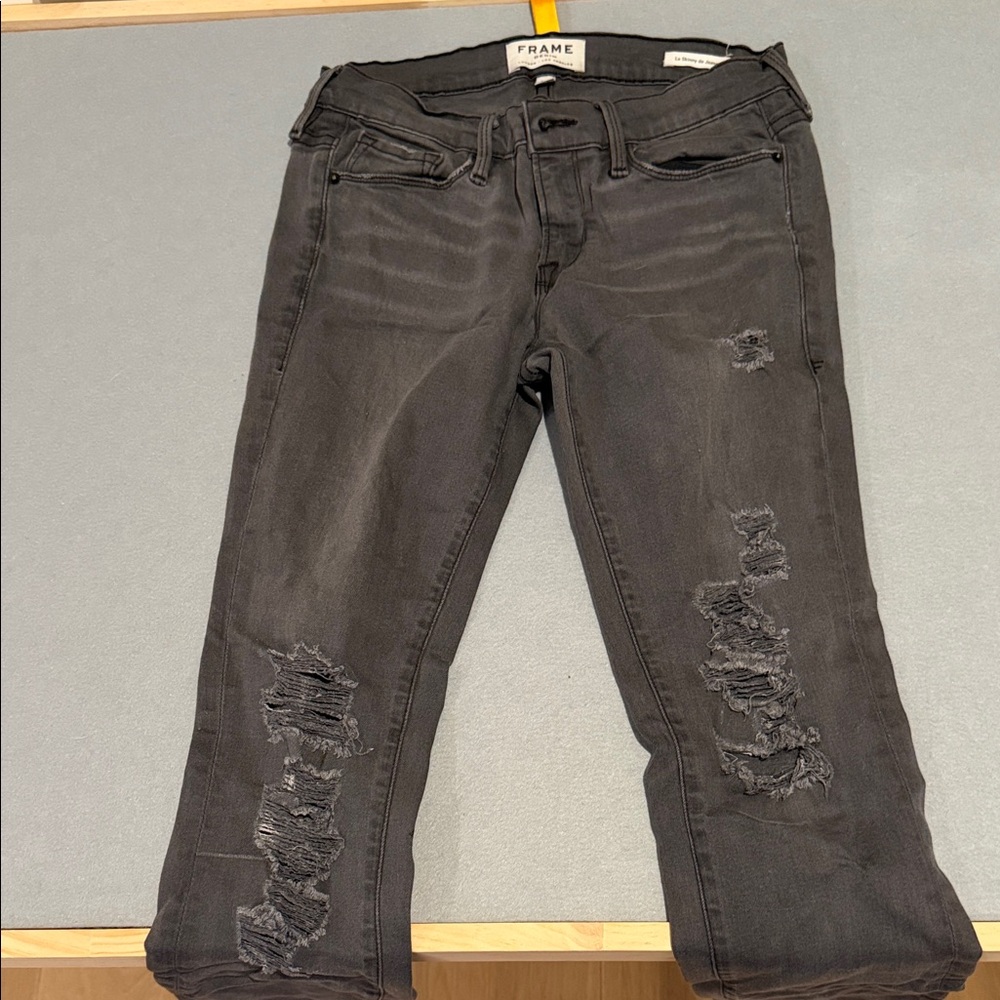 Frame Denim Women's Black Distressed Skinny Jeans